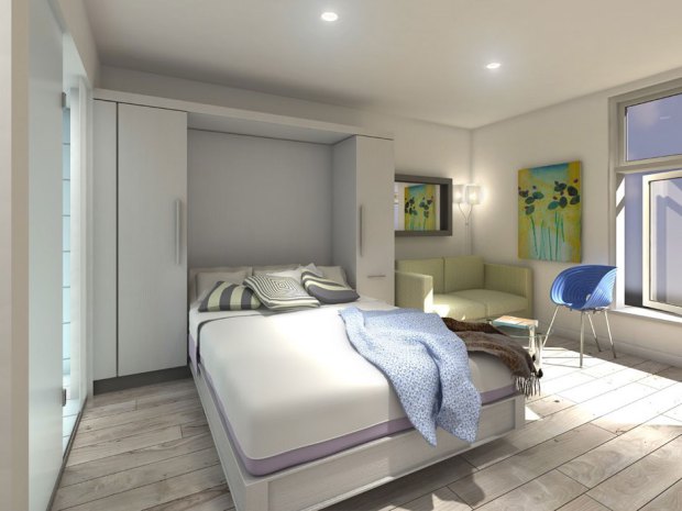 A rendering of a micro loft inside the Burns Block on Vancouver's East Hastings Street. THE CANADIAN PRESS/HO-Reliance Properties