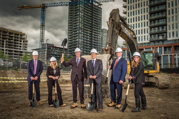 Celebrating the ground breaking (l-r) Chartwell’s Vice President Planning & Development, Christian Fisker; Vice President Communication & Public Affairs, Sharon Henderson; President & CEO Brent Binions; The Daniels Corporation’s Vice President, Martin Blake; Chartwell Vice President Marketing, Maxime Camerlain; The Daniels Corporation’s Vice President Marketing, Simona Annibale. Photo: Spencer Wynn