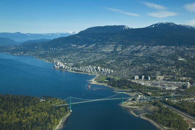 An aerial view of West Vancouver, where home sales reportedly fell by 94 per cent in the first half of August. (Photo: Lucidio Studio via Getty Images)