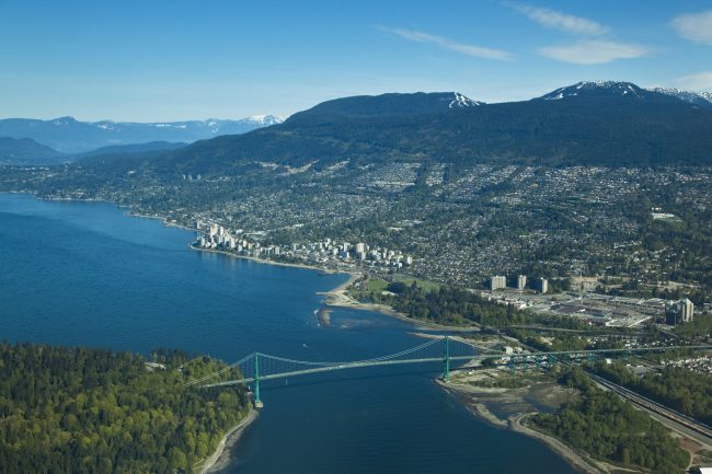 An aerial view of West Vancouver, where home sales reportedly fell by 94 per cent in the first half of August. (Photo: Lucidio Studio via Getty Images)