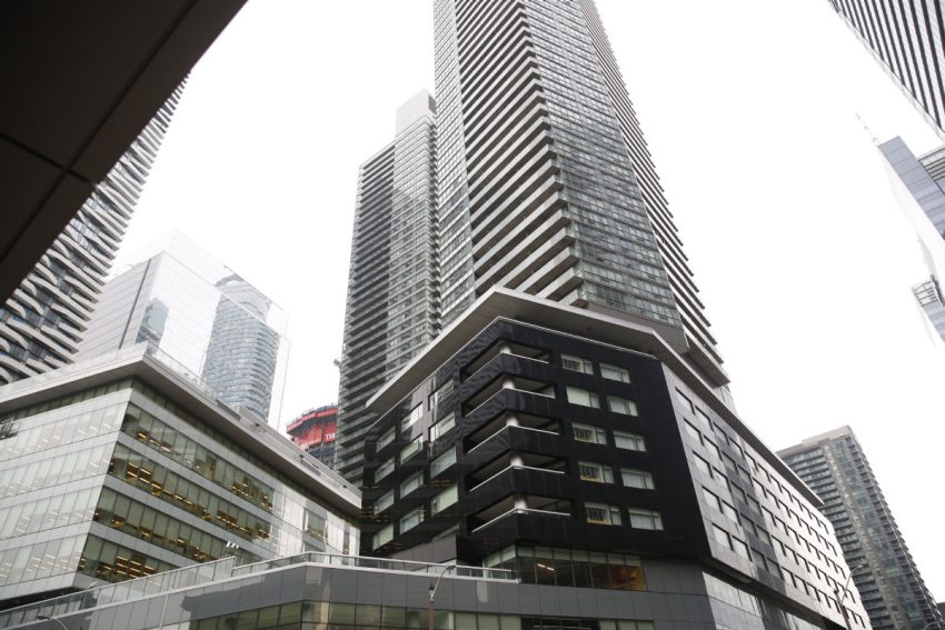 A condo building at 65 Bremner Blvd. by Maple Leaf Square near the Air Canada Centre. A recent surveillance of the building suggests there are 39 units being used as short-term rentals, with the majority of tenants staying one night only. (RENE JOHNSTON TORONTO STAR)